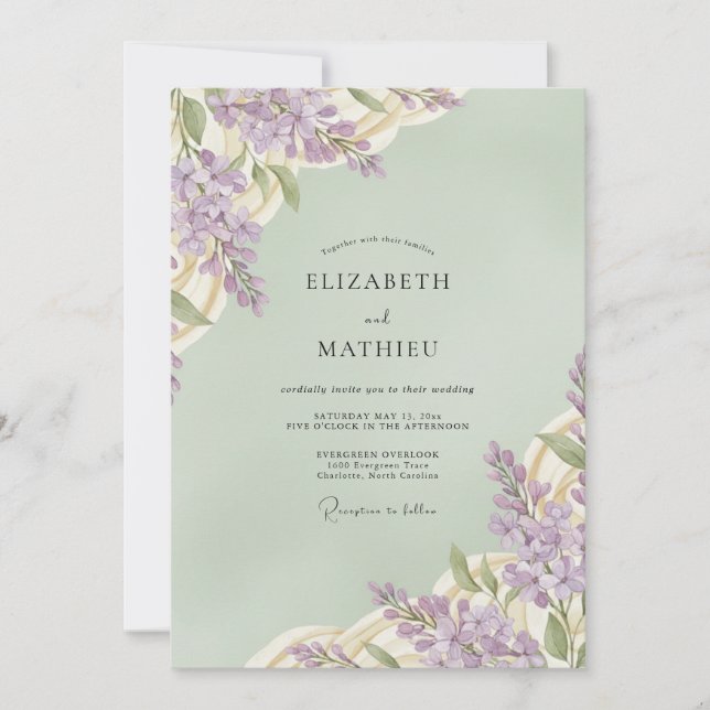 Invitation Mariage Vert Sauge et Lilas Luxuriant (Devant)