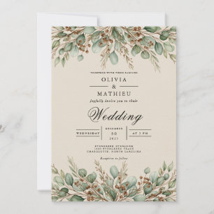 Invitation Mariage Vert Sauge Eucalyptus Terreux