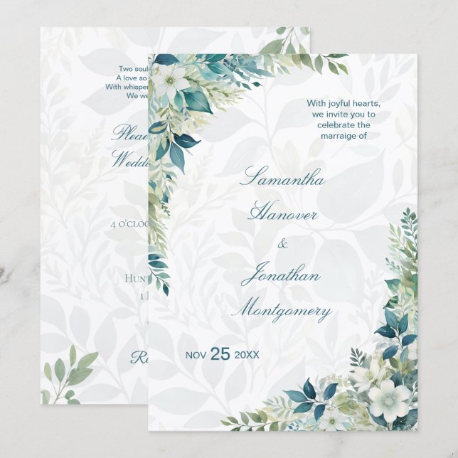 Invitation Mariage Vert Sauge Ivoire Eucalyptus (Devant / Derrière)