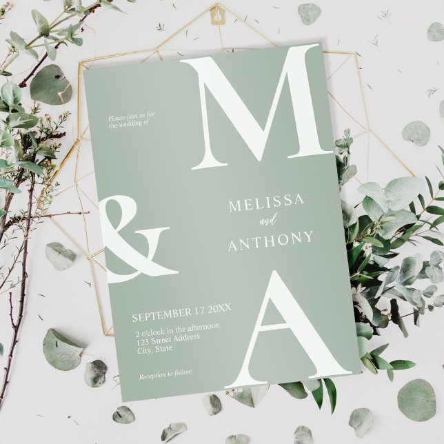 Invitation Mariage Vert Sauge Minimaliste Moderne (Modern Minimalist Sage Green Wedding)