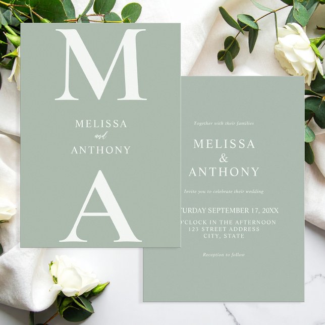 Invitation Mariage Vert Sauge Minimaliste Moderne (Créateur téléchargé)
