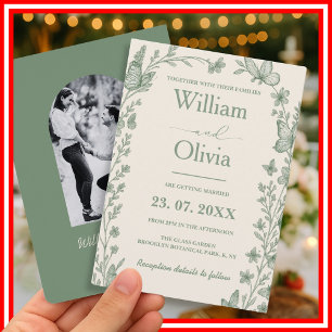 Invitation Mariage Vert Sauge Photo de Fleurs Sauvages