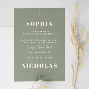 Invitation Mariage Vert Sauge - Photo & QR Code Minimaliste