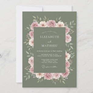 Invitation Mariage Vert Sauge Rose Atténuée
