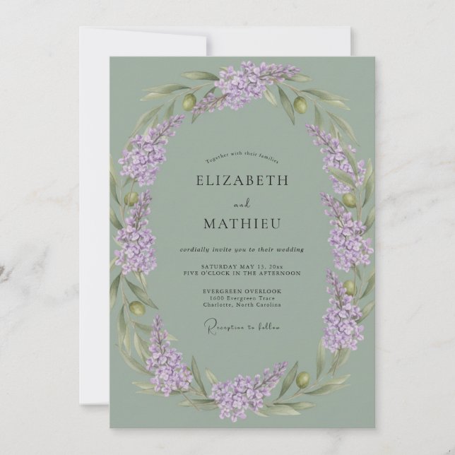 Invitation Mariage Vert Sauge Tranquille Lilas (Devant)