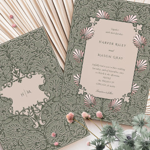 Invitation Mariage Vert Sauge Vintage Rose Poussiéreux