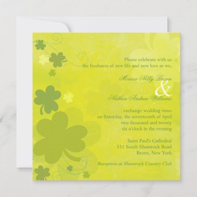 Invitation Mariage vert Shamrock irlandais du printemps (Devant)