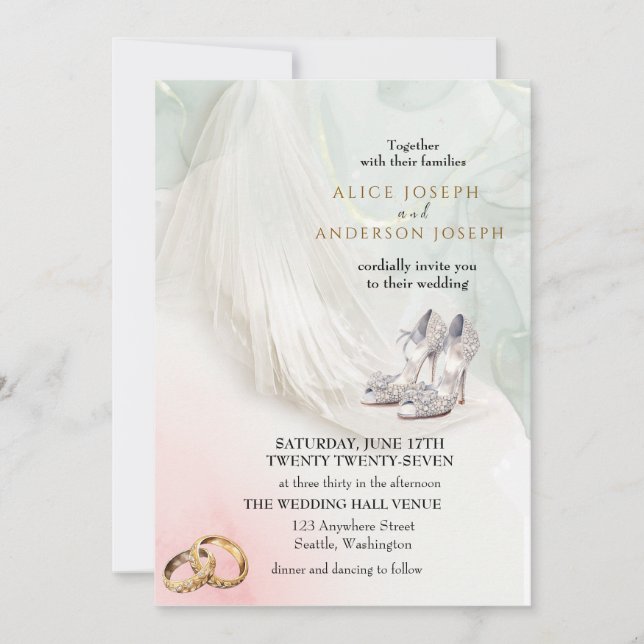 Invitation Mariage vert Trenby Bride Veil (Devant)