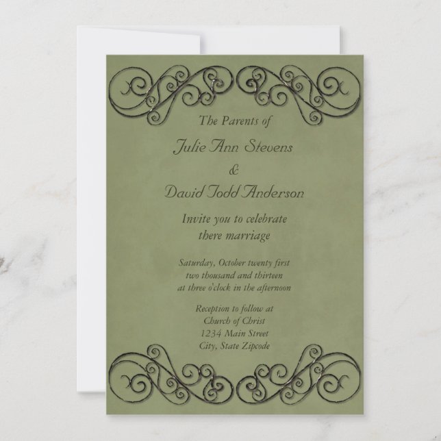 Invitation Mariage vert vintage (Devant)