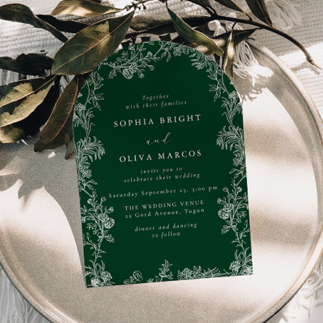 Invitation Mariage Vert Vintage Floral Blanc (Créateur téléchargé)