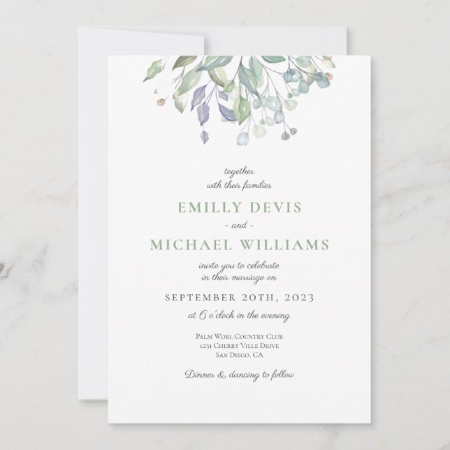 Invitation Mariage vert violet Lilac (Devant)