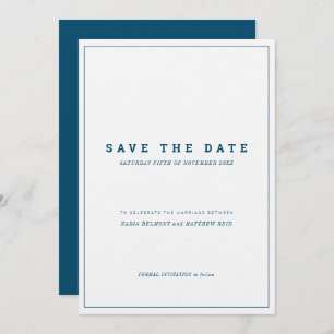 Invitation Mariage vertical blanc marine minimal enregistrer