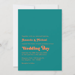 Invitation Mariage vibrant corail et sarcelle typographie Rét