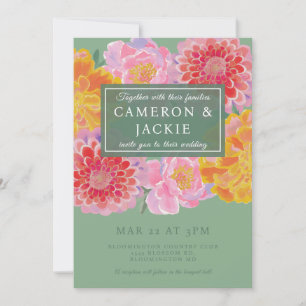 Invitation Mariage vibrant de Tagetes et de Zinnia