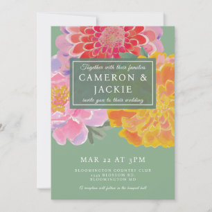 Invitation Mariage vibrant de Tagetes et de Zinnia