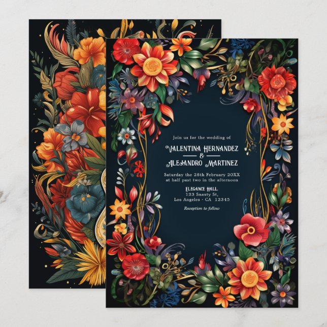 Invitation Mariage Vibrant Floral Fiesta Aquarelle (Devant / Derrière)