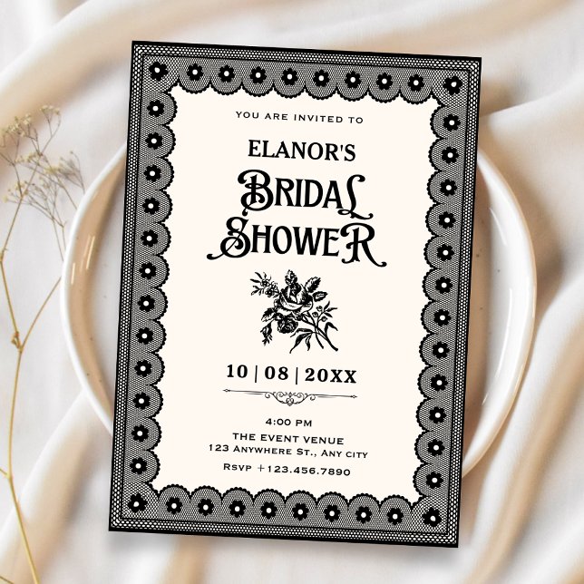 Invitation Mariage victorien en dentelle noire (Créateur téléchargé)