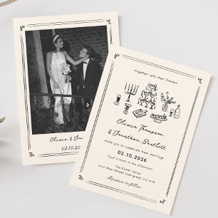 Invitation Mariage Vieux argent Noir Quirky tiré main
