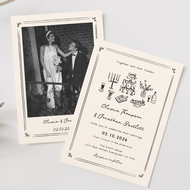 Invitation Mariage Vieux argent Noir Quirky tiré main (Créateur téléchargé)