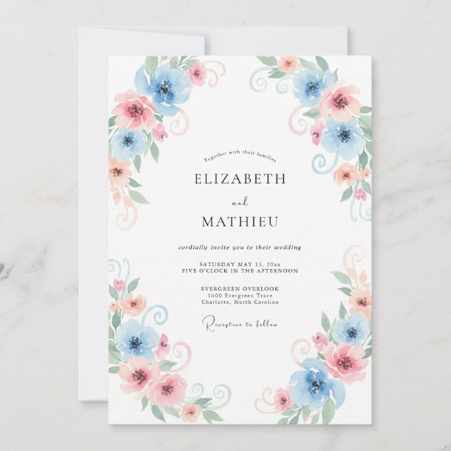Invitation Mariage Vigne Abricot Ciel (Devant)
