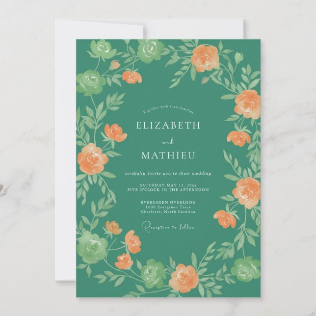 Invitation Mariage Vigne Abricot Jade (Devant)