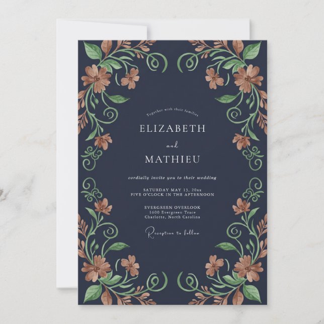 Invitation Mariage Vigne Ambre de Minuit (Devant)