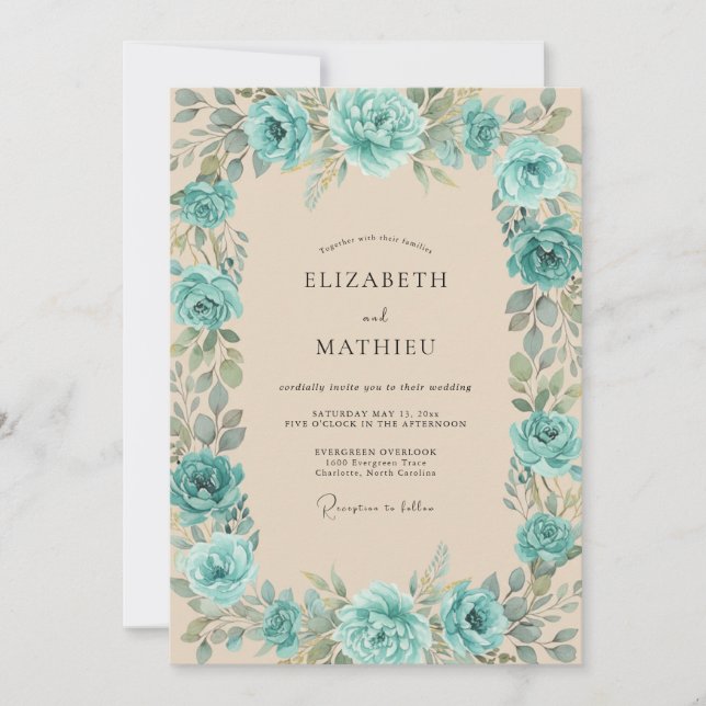 Invitation Mariage Vigne Aqua Sarcelle (Devant)
