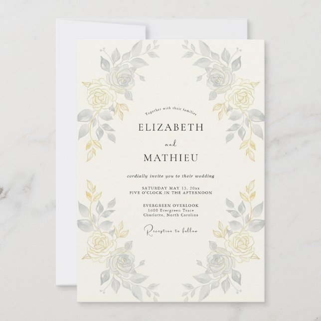 Invitation Mariage Vigne Argent Or (Devant)