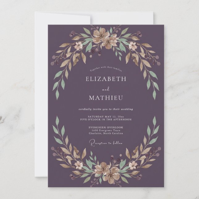 Invitation Mariage Vigne Aubergine Champagne (Devant)