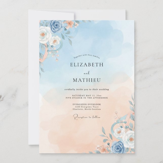 Invitation Mariage Vigne Champagne Azur (Devant)