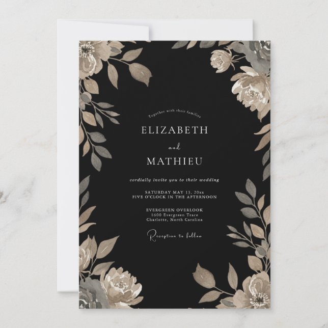 Invitation Mariage Vigne Champagne Noir (Devant)