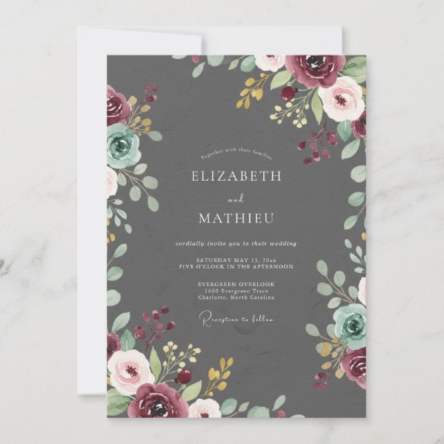 Invitation Mariage Vigne Charbon de Bois Marron (Devant)