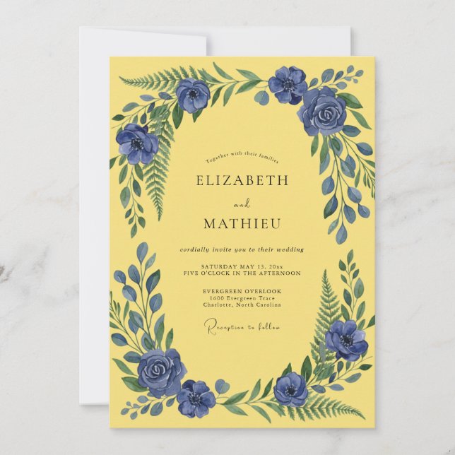 Invitation Mariage Vigne Cobalt Beurre (Devant)