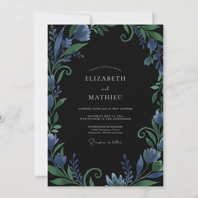 Invitation Mariage Vigne Cobalt Noir (Devant)
