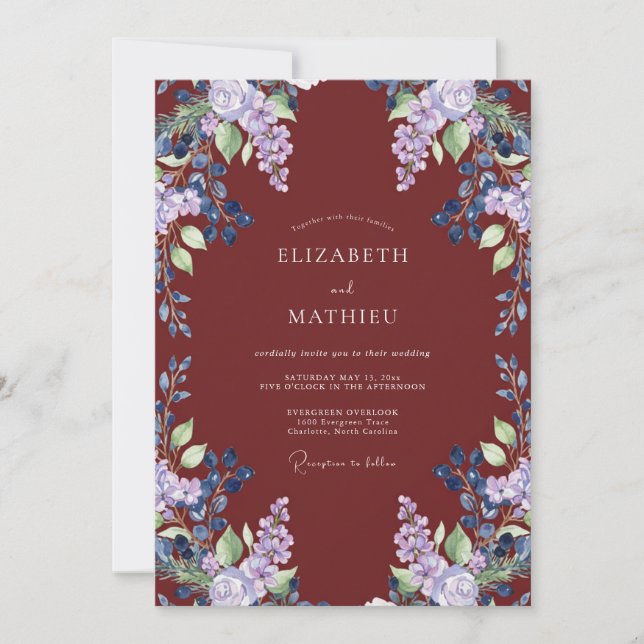 Invitation Mariage Vigne d'Améthyste Cramoisie (Devant)