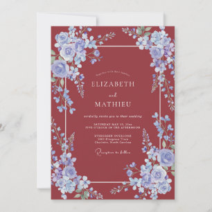 Invitation Mariage Vigne de Pervenche Cramoisi