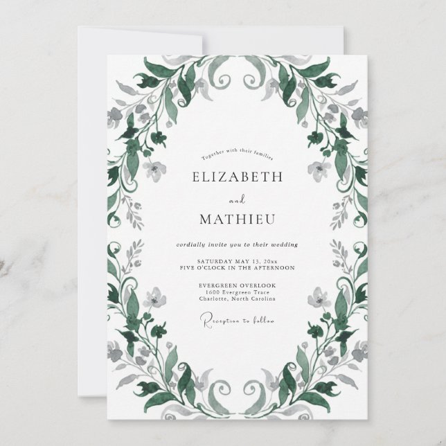Invitation Mariage Vigne Émeraude Sombre (Devant)