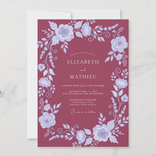 Invitation Mariage Vigne et Bleuet Baie (Devant)