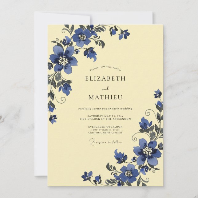 Invitation Mariage Vigne Indigo Beurre (Devant)