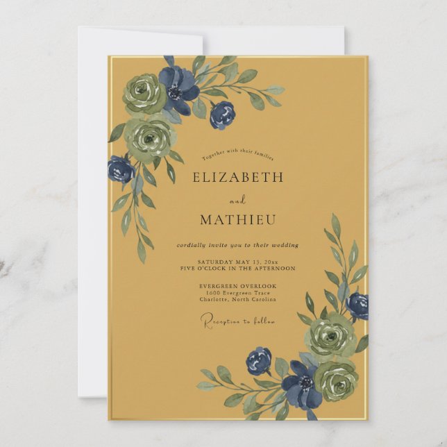 Invitation Mariage Vigne Indigo Moutarde (Devant)