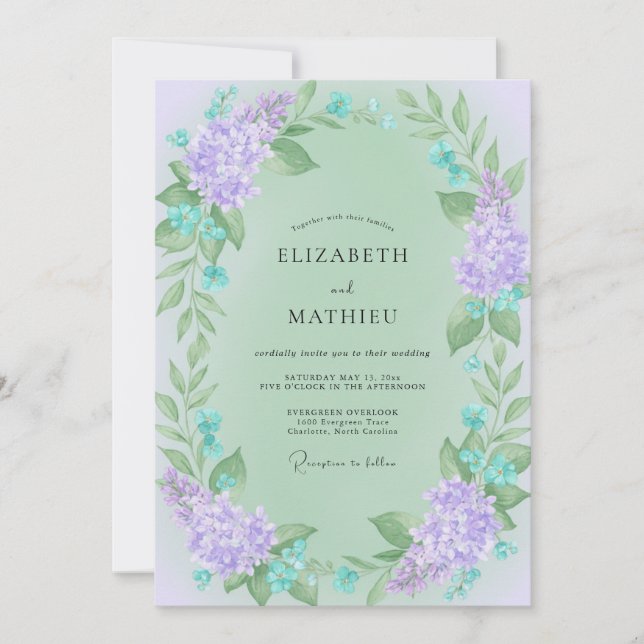 Invitation Mariage Vigne Lilas Menthe (Devant)
