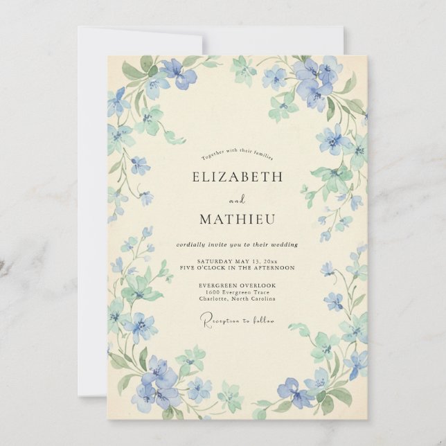 Invitation Mariage Vigne Menthe Céruléen (Devant)