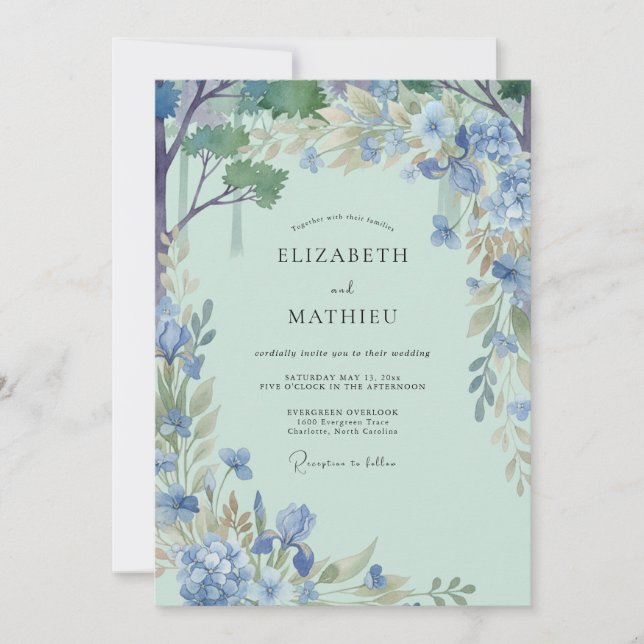 Invitation Mariage Vigne Menthe Pervenche (Devant)