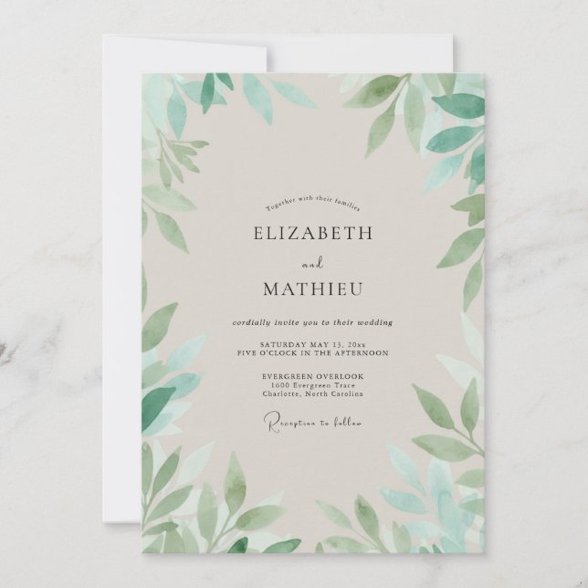 Invitation Mariage Vigne Mousse de Mer Pâle (Devant)
