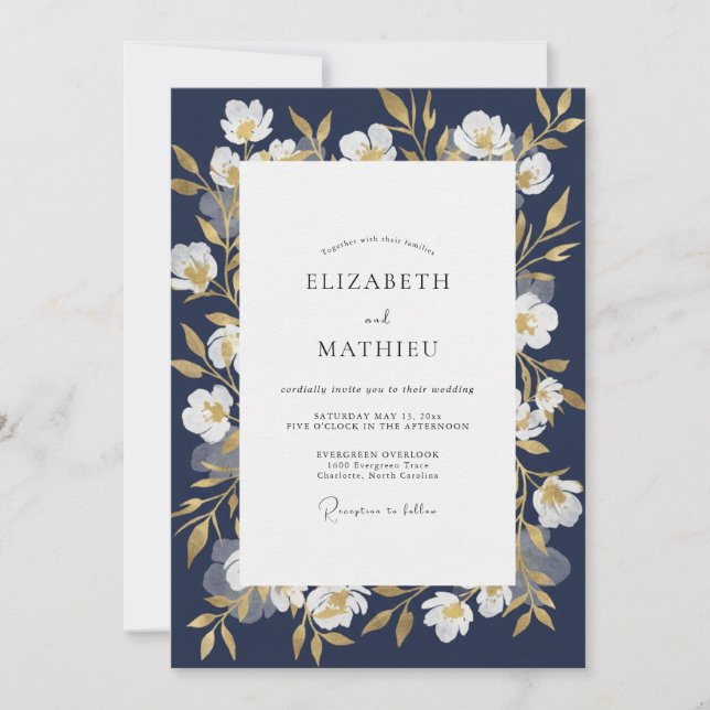 Invitation Mariage Vigne Or de Minuit (Devant)
