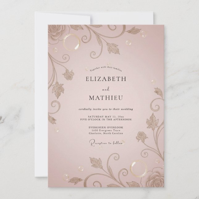 Invitation Mariage Vigne Ornée Champagne (Devant)
