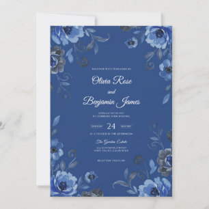 Invitation Mariage Vigne Peinte au Cobalt