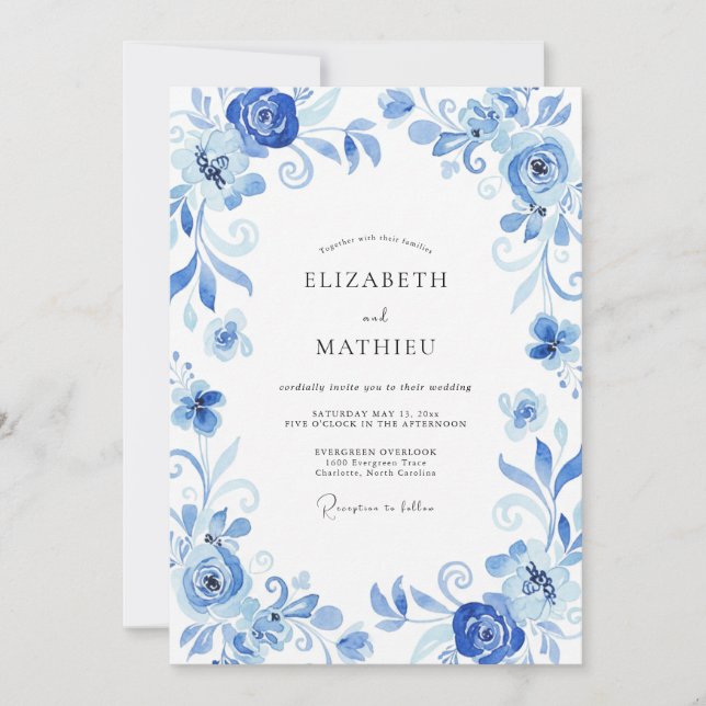 Invitation Mariage Vigne Peinte Bleuet (Devant)
