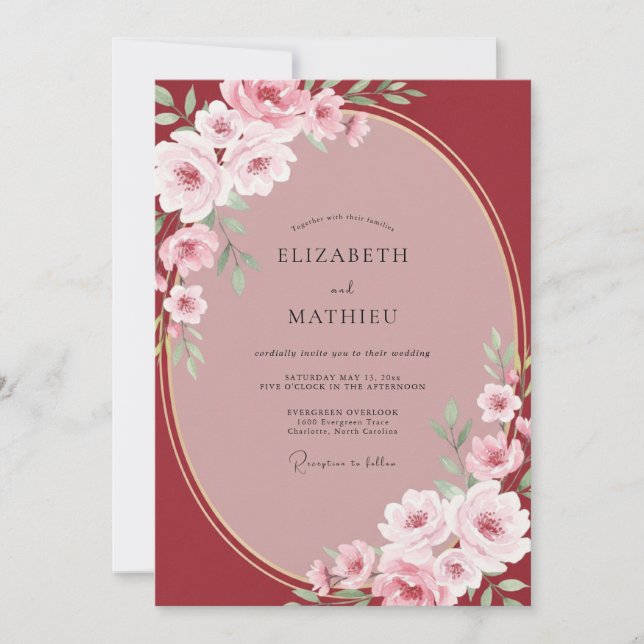 Invitation Mariage Vigne Peinte de Cramoisi (Devant)