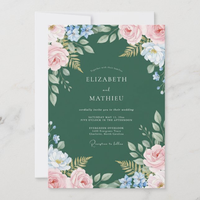 Invitation Mariage Vigne Peinte de Teinte Mousse (Devant)